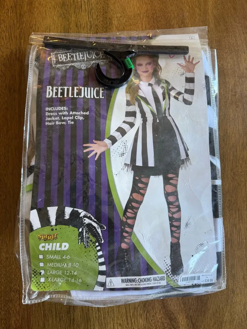 Spirit Halloween Beetlejuice Girls Costume Large 12-14 Dress Tie Missing Bow